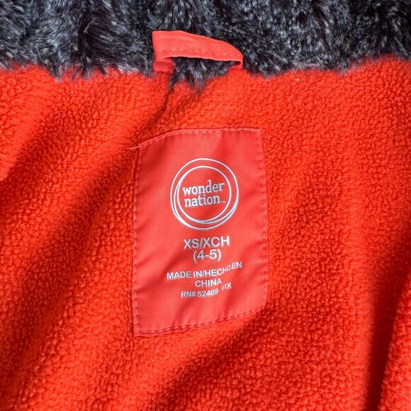 Wonder Nation Boys Colorblock Orange Gray Hooded Puffer Winter Jacket XS (4-5) - Picture 3 of 6